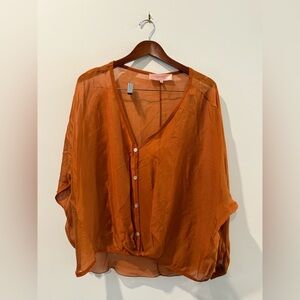 Scandal Italy Elegant Sheer Burnt Orange Blouse OS